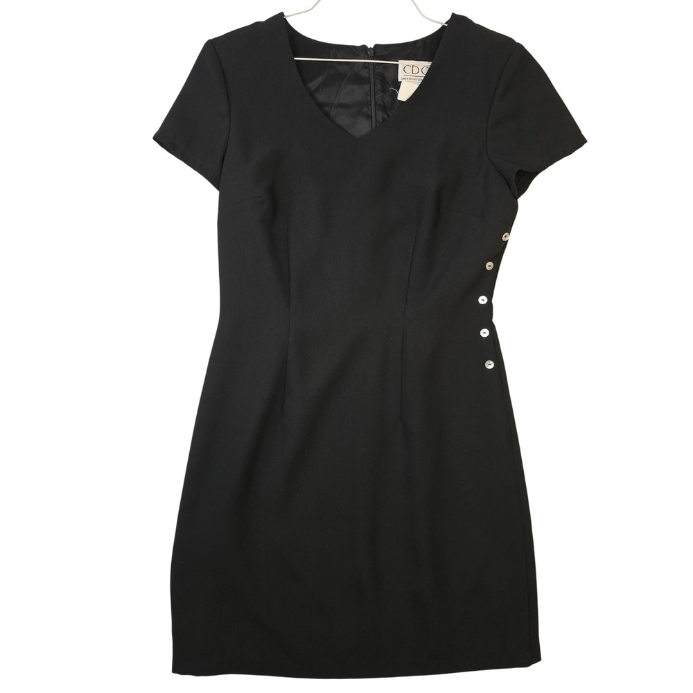 CDC Caren Desiree Company Black Short Sleeve V-Neck Sheath Dress Size 8 Vintage